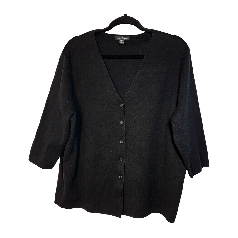 Designs Originals Black Cardigan Button Front 3/4 Sleeve  Stretch V Neck Size 1X